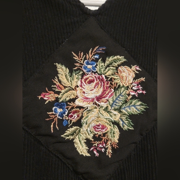 Victorian Trading Co. Embroidered Corduroy Wide Leg Womens Overalls Sz M Y2K 90s - Picture 11 of 13